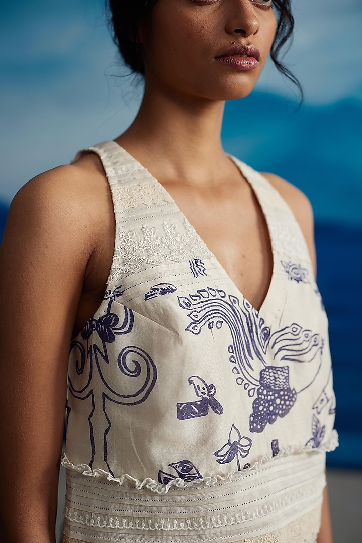 Ivory Chanderi Printed Top by Ahmev at Pernia's Pop Up Shop