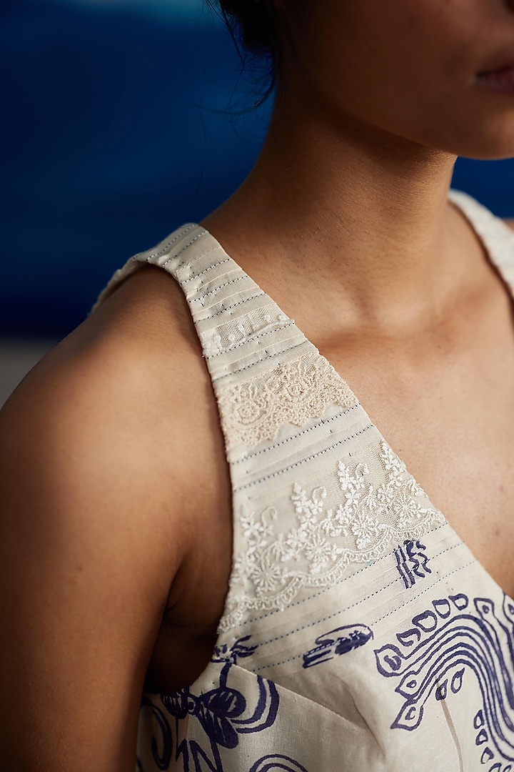 Ivory Chanderi Printed Top by Ahmev at Pernia's Pop Up Shop