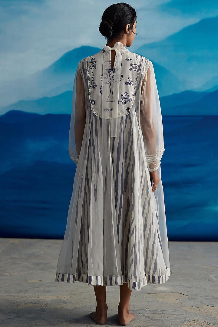 Ivory Chanderi Printed Maxi Vacation Dress by Ahmev at Pernia's Pop Up Shop