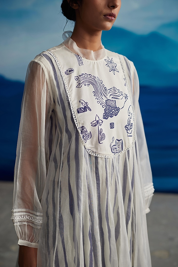 Ivory Chanderi Printed Maxi Vacation Dress by Ahmev at Pernia's Pop Up Shop