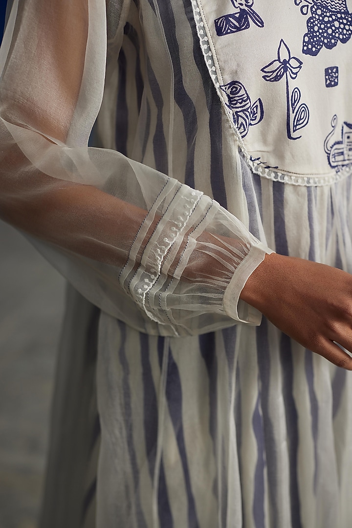 Ivory Chanderi Printed Maxi Vacation Dress by Ahmev at Pernia's Pop Up Shop