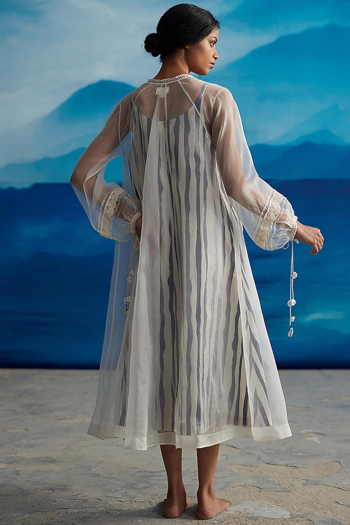 Ivory Silk Organza Printed Midi Vacation Dress by Ahmev at Pernia's Pop Up Shop
