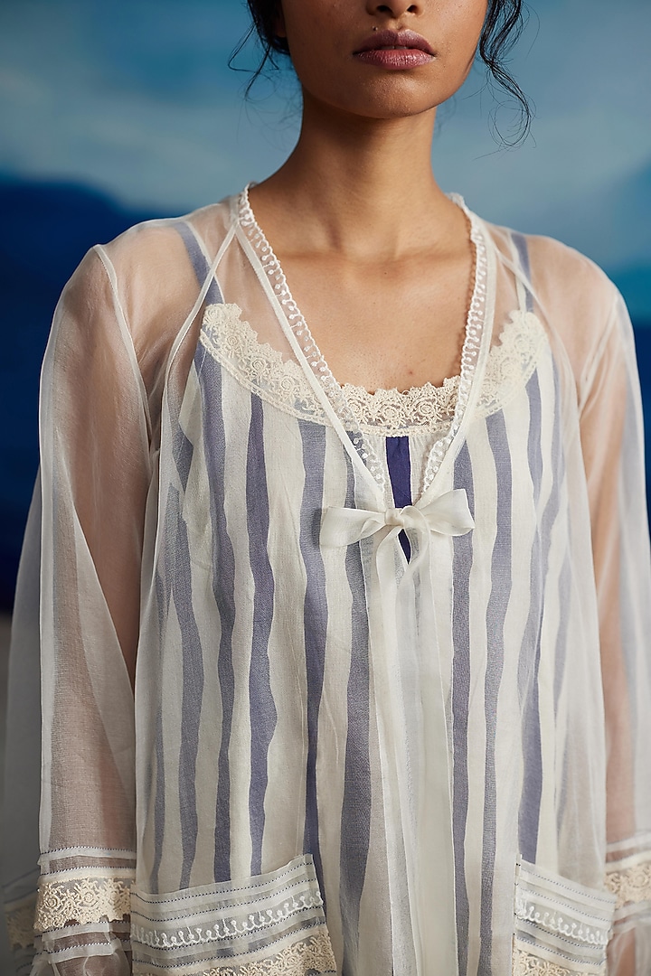 Ivory Silk Organza Printed Midi Vacation Dress by Ahmev at Pernia's Pop Up Shop