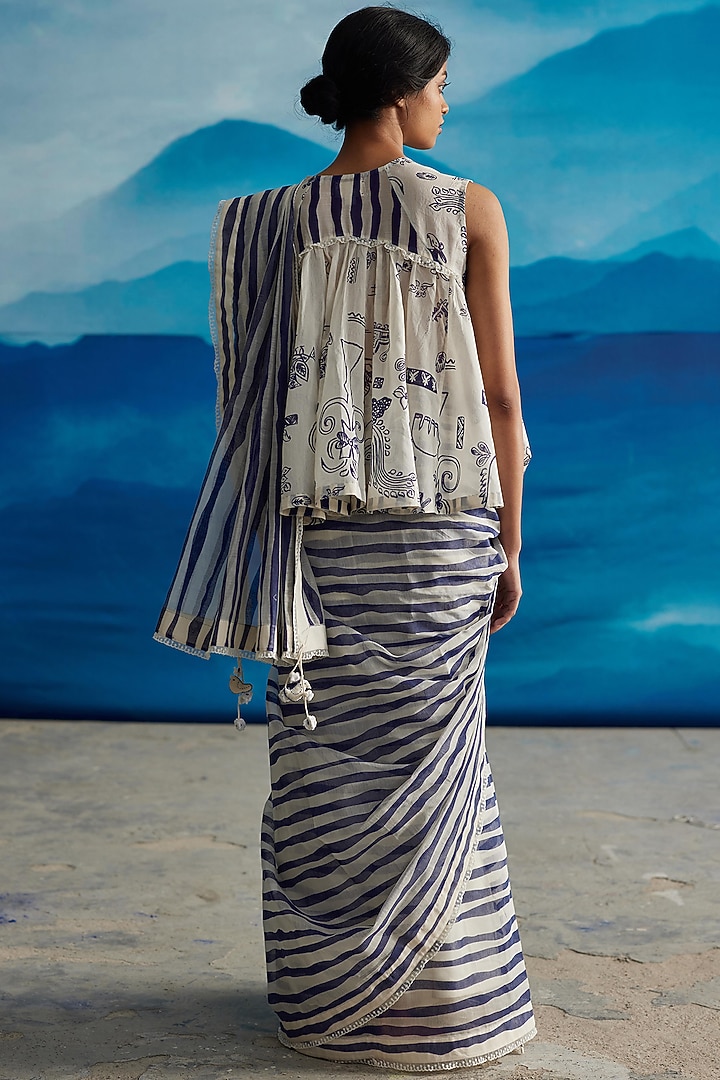 Ivory Chanderi Printed Party Wear Saree by Ahmev at Pernia's Pop Up Shop