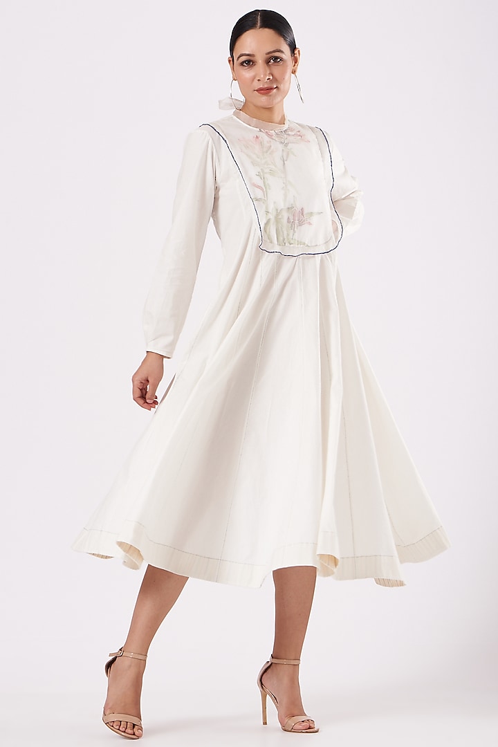 White Printed Layered Dress by Ahmev
