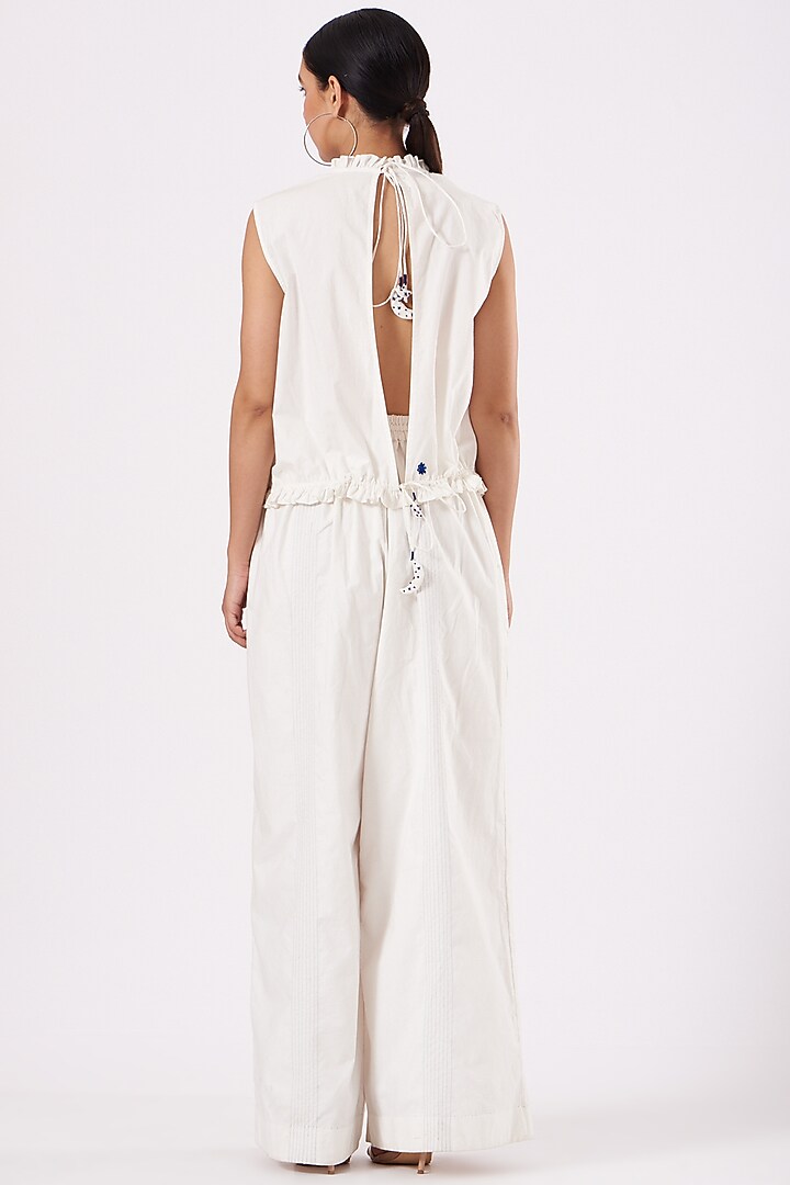 White Cotton Wide-Legged Pants by Ahmev at Pernia's Pop Up Shop