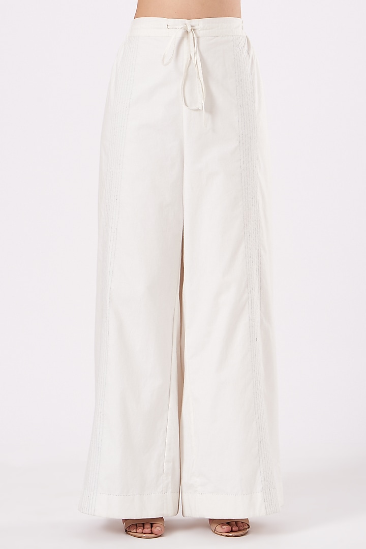 White Cotton Wide-Legged Pants by Ahmev at Pernia's Pop Up Shop
