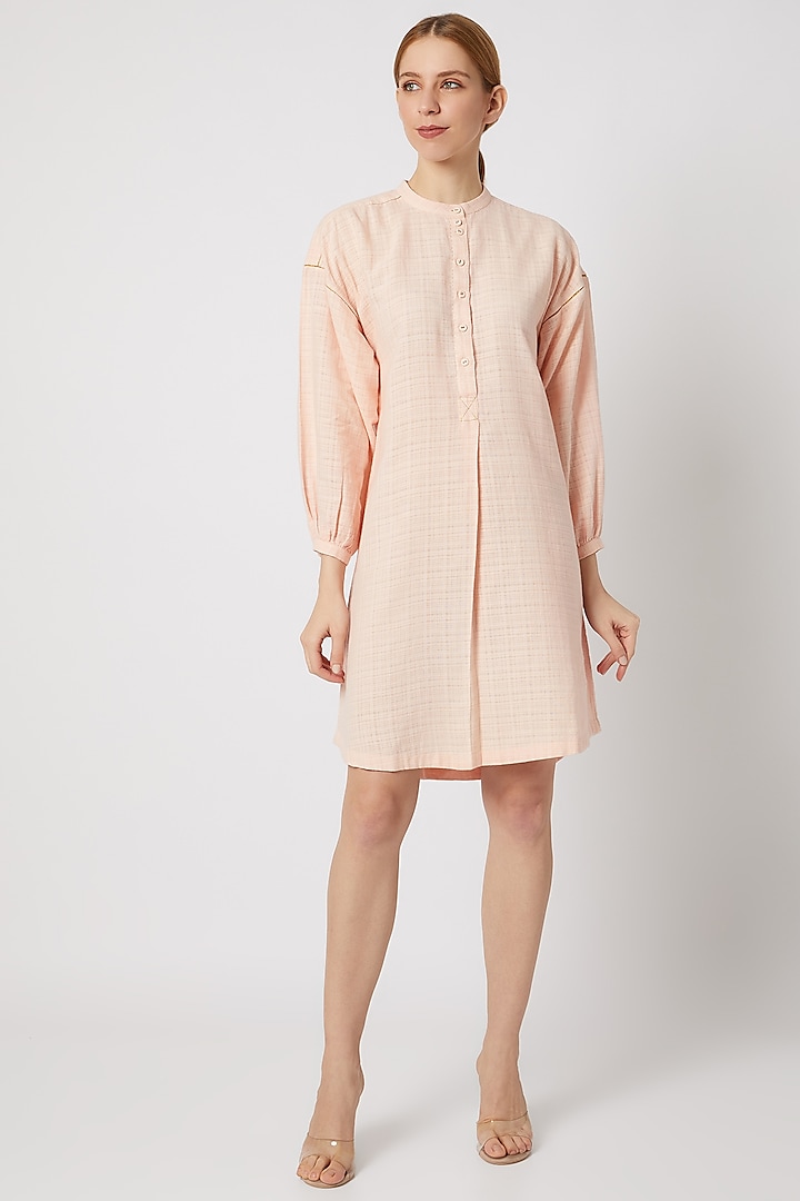 Peach Dress With Drop Shoulders by Ahmev