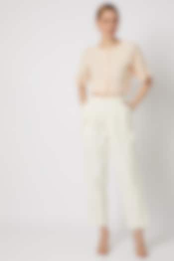 White Pleated Pants With Side Pockets by Ahmev