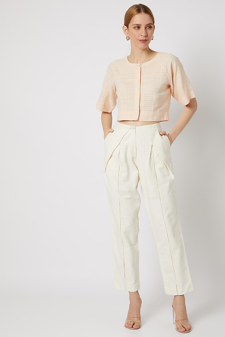 White Pleated Pants With Side Pockets by Ahmev