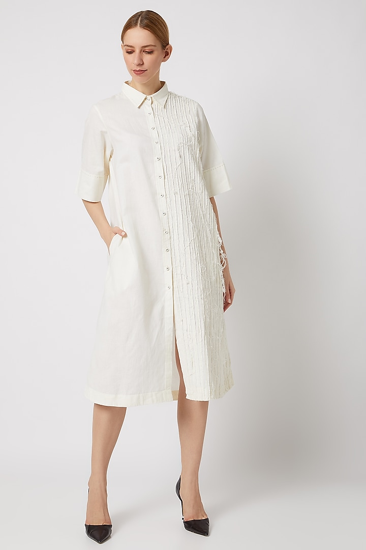 White Long Textured Shirt by Ahmev