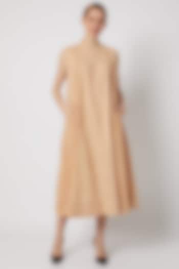 Beige Godet Sleeveless Dress by Ahmev