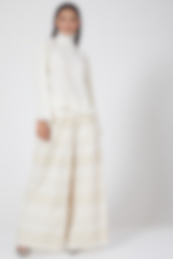 White Pleated & Printed Pants by Ahmev
