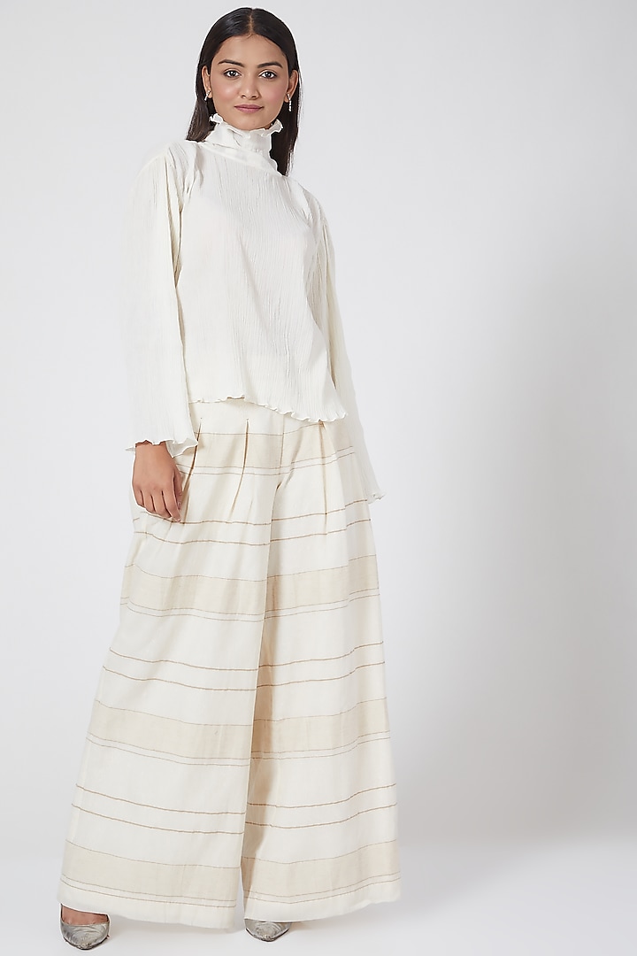 White Pleated & Printed Pants by Ahmev