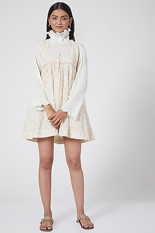 White Checkered Dress With Buttons by Ahmev