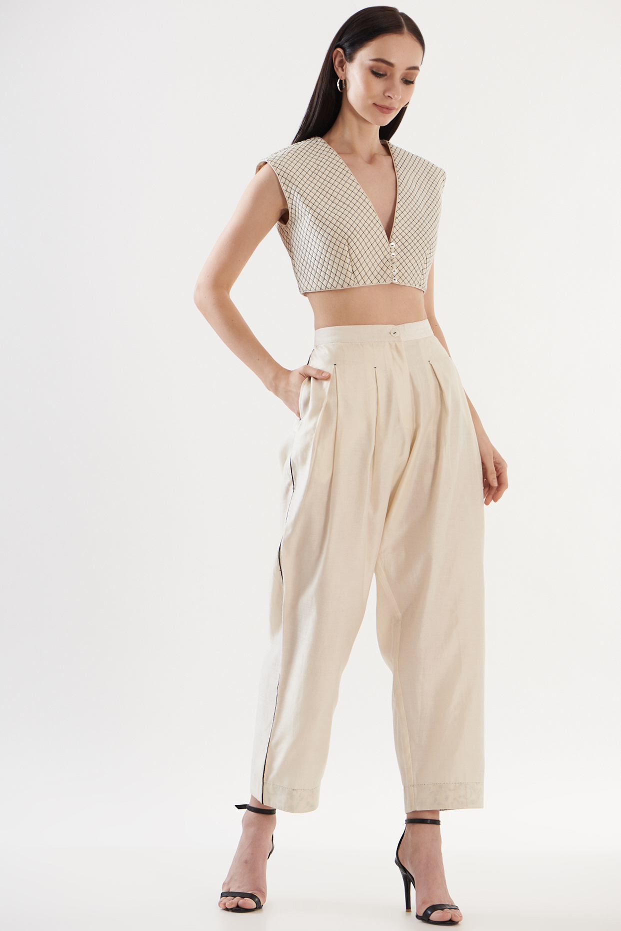 Ivory Chanderi Co-Ord Set by Ahmev at Pernia's Pop Up Shop