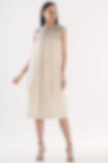 Ivory Chanderi Printed Midi Summer Dress by Ahmev at Pernia's Pop Up Shop