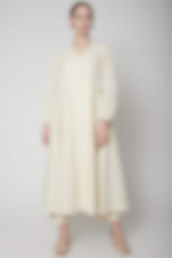 Ivory Angrakha Kurta With Mop Buttons by Ahmev