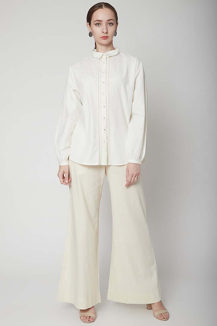 Ivory Shirt With Lace Detailing by Ahmev