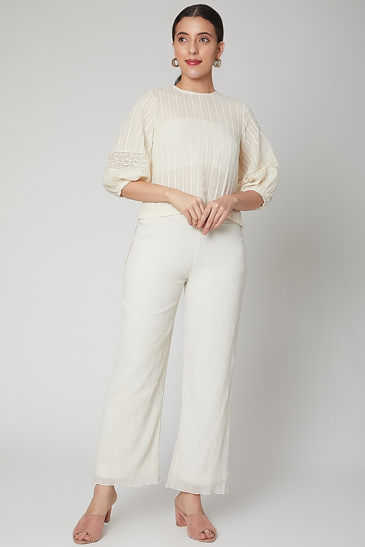 Ivory High-Low Top With Front Opening by Ahmev