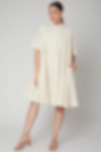 Ivory Paneled Dress With Gold Dots by Ahmev