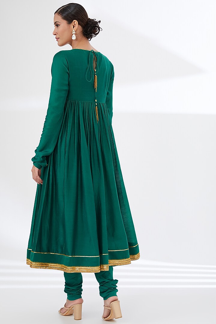 Teal Chanderi Embellished Party Wear Anarkali Set by Ahmev at Pernia's Pop Up Shop
