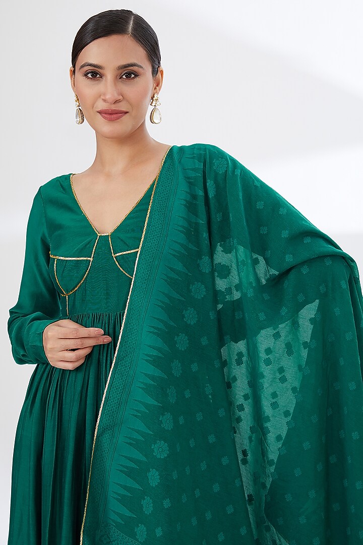 Teal Chanderi Embellished Party Wear Anarkali Set by Ahmev at Pernia's Pop Up Shop