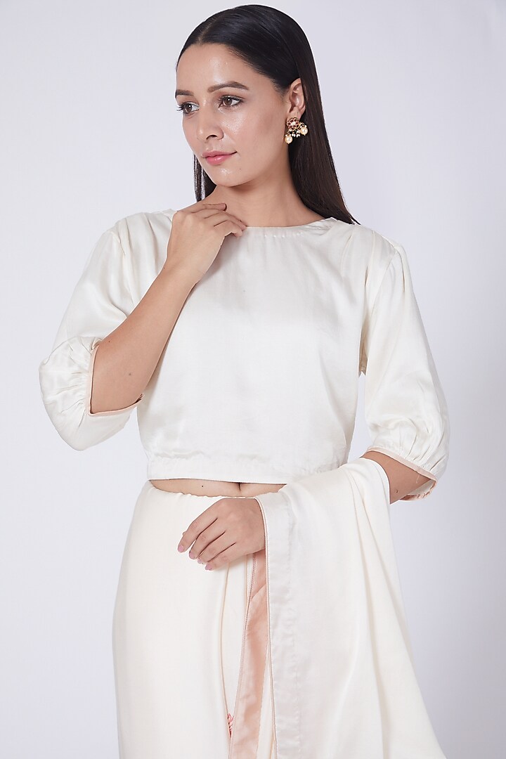 White Shoulder Pleated Top by Ahmev