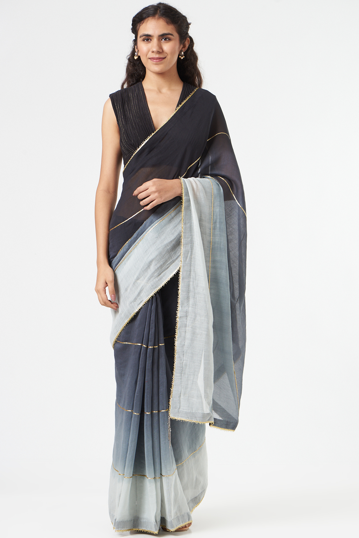 Black Silk Chanderi Party Wear Saree Set by Ahmev at Pernia's Pop Up Shop