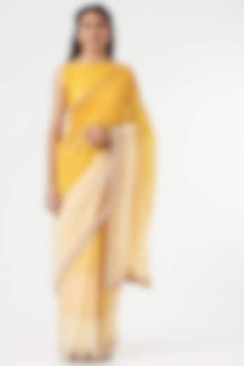 Yellow Silk Chanderi Blouse by Ahmev