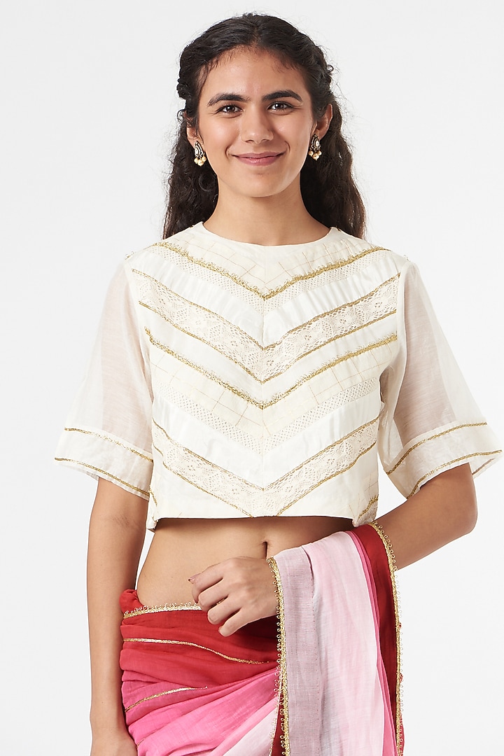 Ivory Embellished Blouse by Ahmev at Pernia's Pop Up Shop