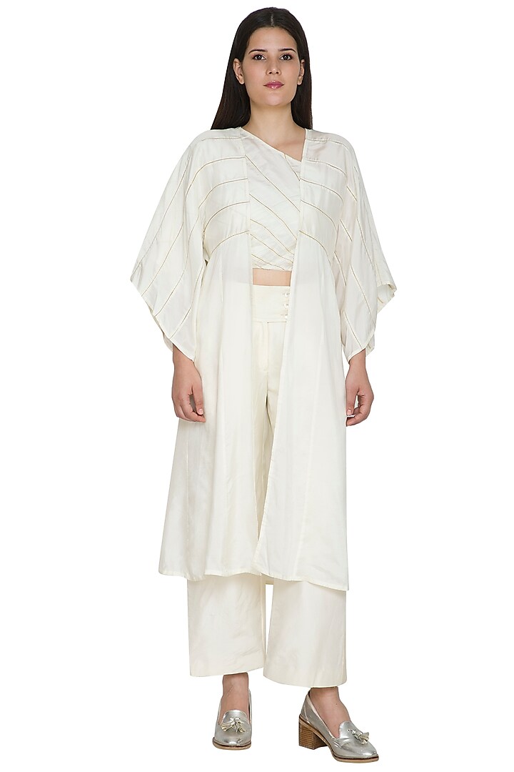 White Embroidered Kimono Overlay by Ahmev