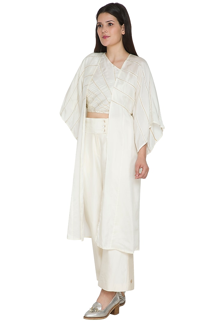 White Embroidered Kimono Overlay by Ahmev at Pernia's Pop Up Shop