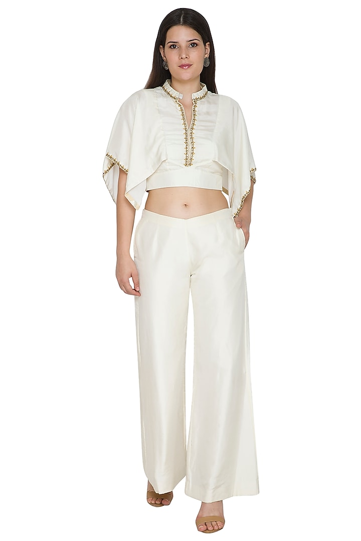 White Habutai Silk Palazzo Pants by Ahmev