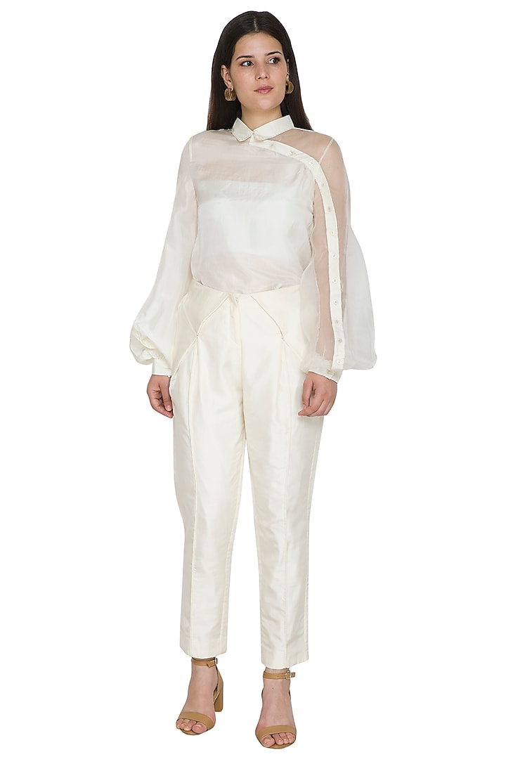 White Overlap Pleated Pants by Ahmev