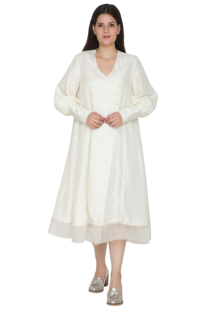 White Overlap Angrakha Cocktail Dress by Ahmev at Pernia's Pop Up Shop