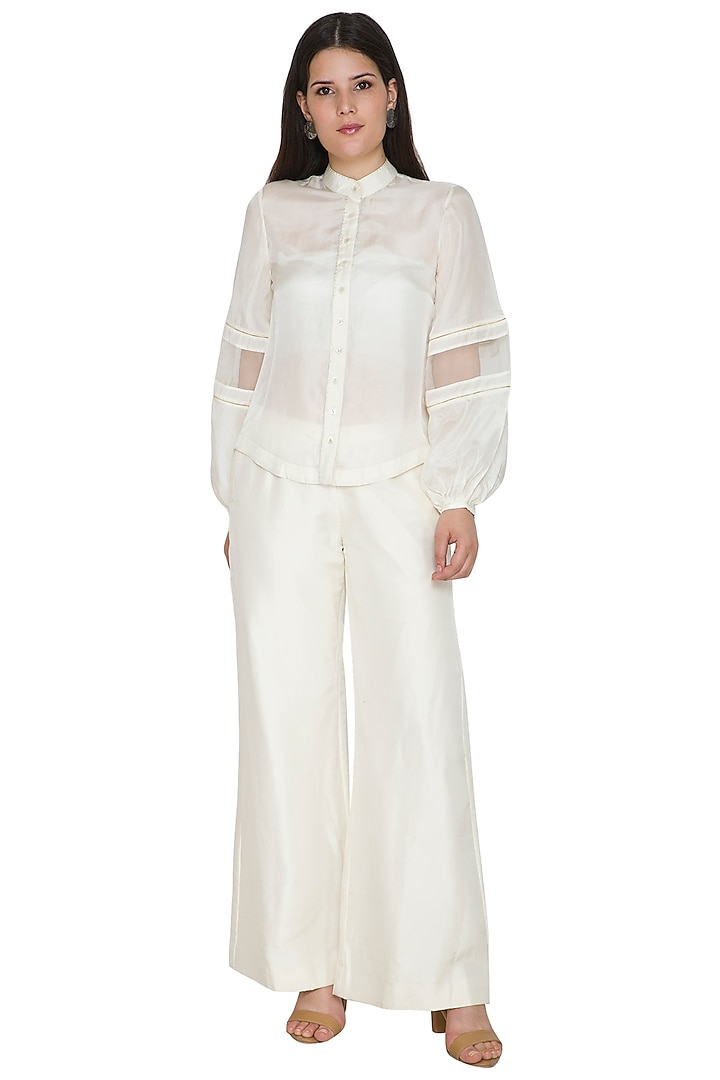 White Embroidered Lace Shirt by Ahmev