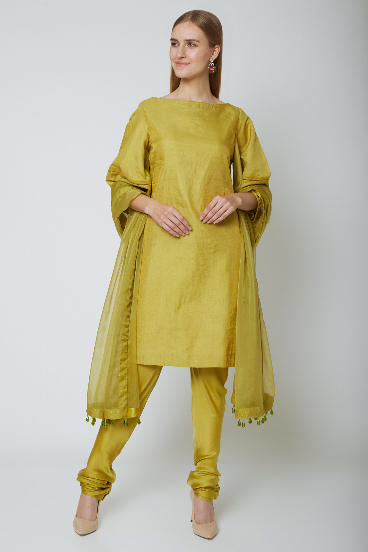 Olive Green Drawstring Kurta Set by Ahmev at Pernia's Pop Up Shop