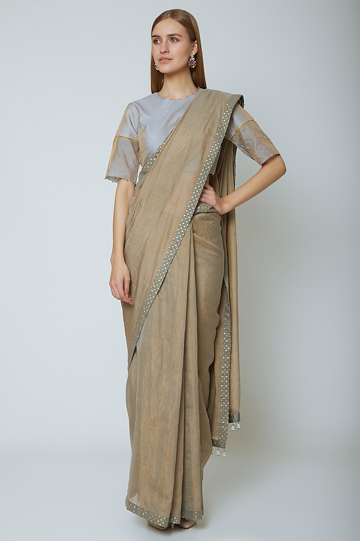 Grey Tissue Saree Set by Ahmev