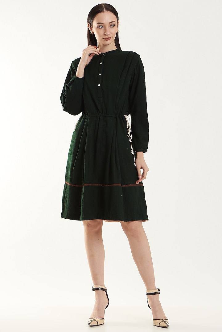 Green Wool Pleated Dress by Ahmev
