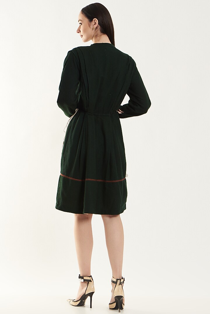 Green Wool Pleated Summer Dress by Ahmev at Pernia's Pop Up Shop