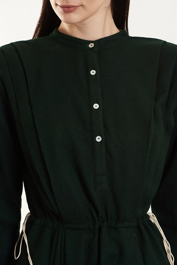 Green Wool Pleated Summer Dress by Ahmev at Pernia's Pop Up Shop