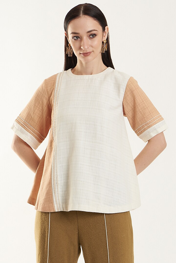 Ivory & Beige Handloom Cotton Top by Ahmev at Pernia's Pop Up Shop