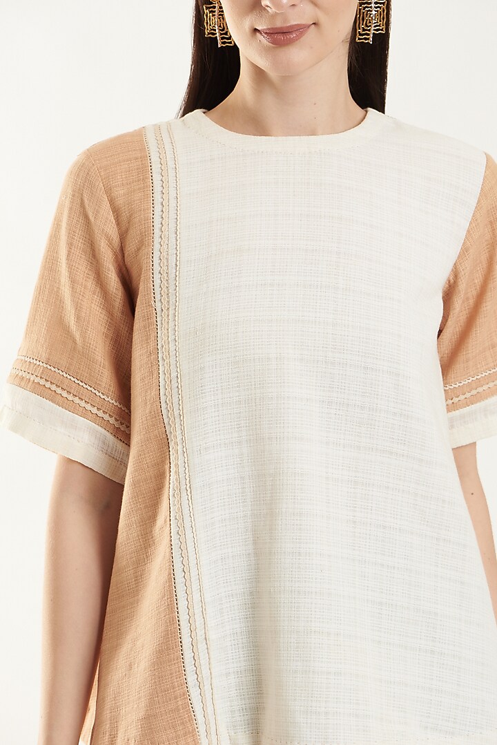 Ivory & Beige Handloom Cotton Top by Ahmev at Pernia's Pop Up Shop