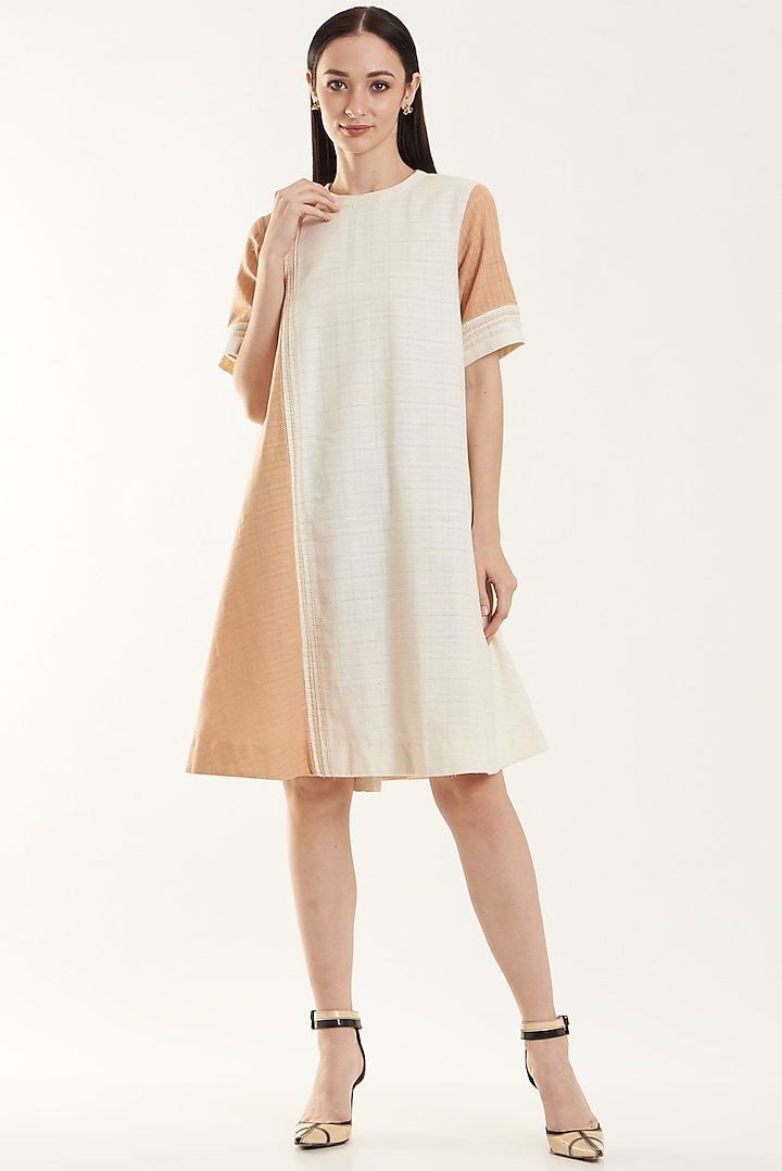 Ivory & Beige Handloom Cotton Dress by Ahmev