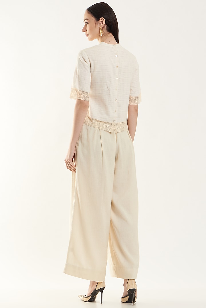 Ivory & Blush Pink Handloom Cotton Top by Ahmev at Pernia's Pop Up Shop