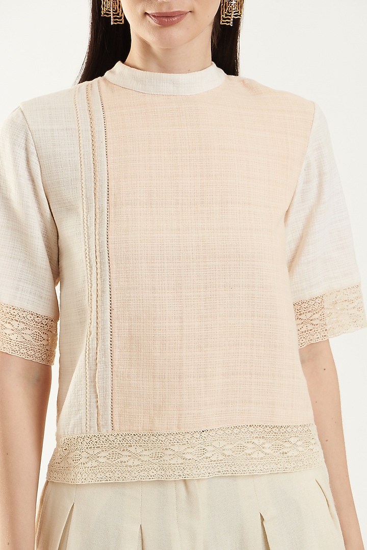 Ivory & Blush Pink Handloom Cotton Top by Ahmev at Pernia's Pop Up Shop