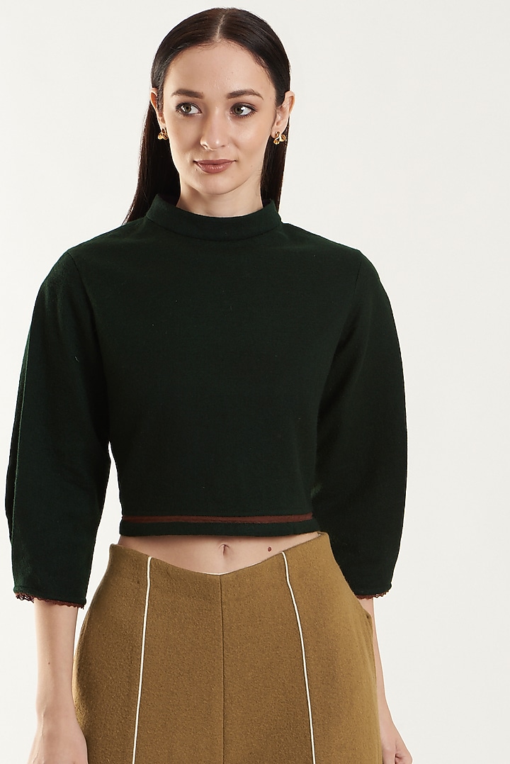 Green Merino Wool Crop Top by Ahmev at Pernia's Pop Up Shop