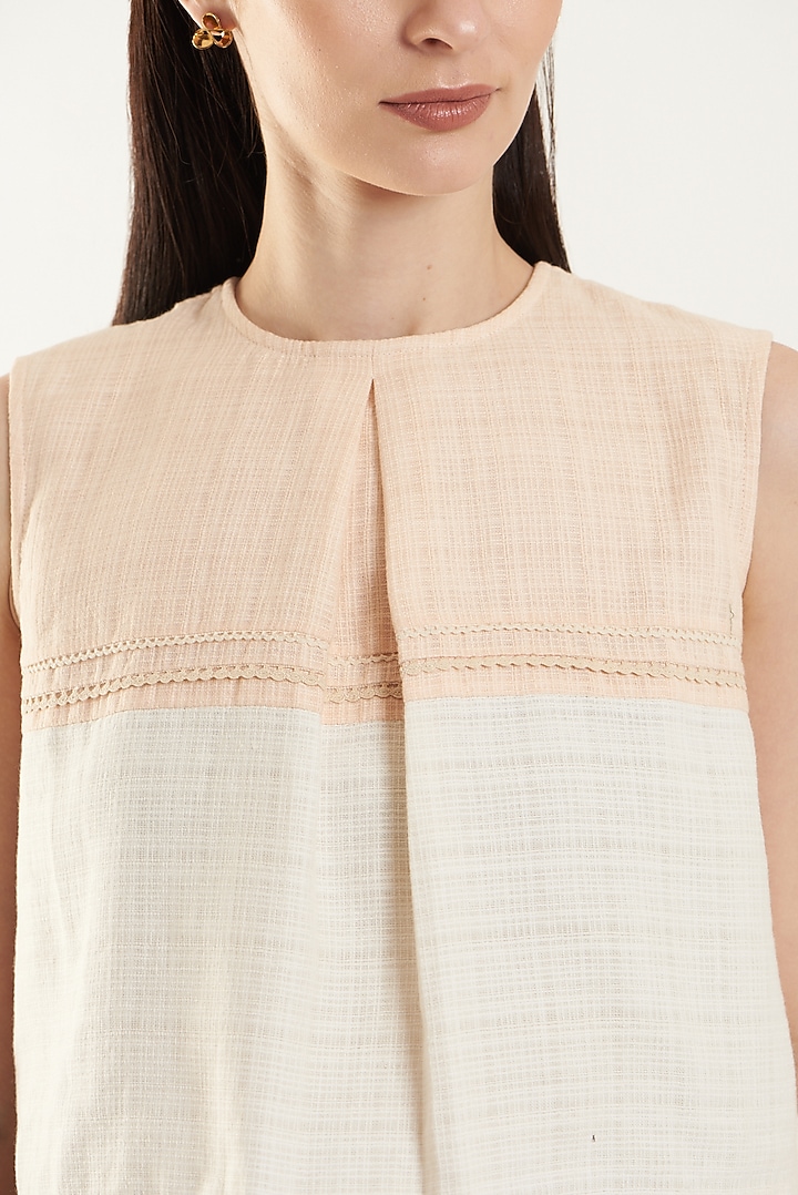 Ivory & BLush Pink Box Pleated Top by Ahmev at Pernia's Pop Up Shop