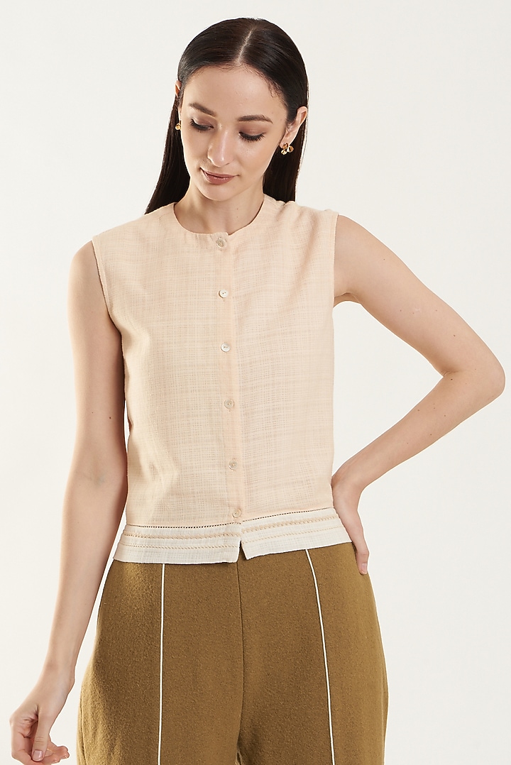 Ivory & Blush Pink Cotton Top by Ahmev at Pernia's Pop Up Shop